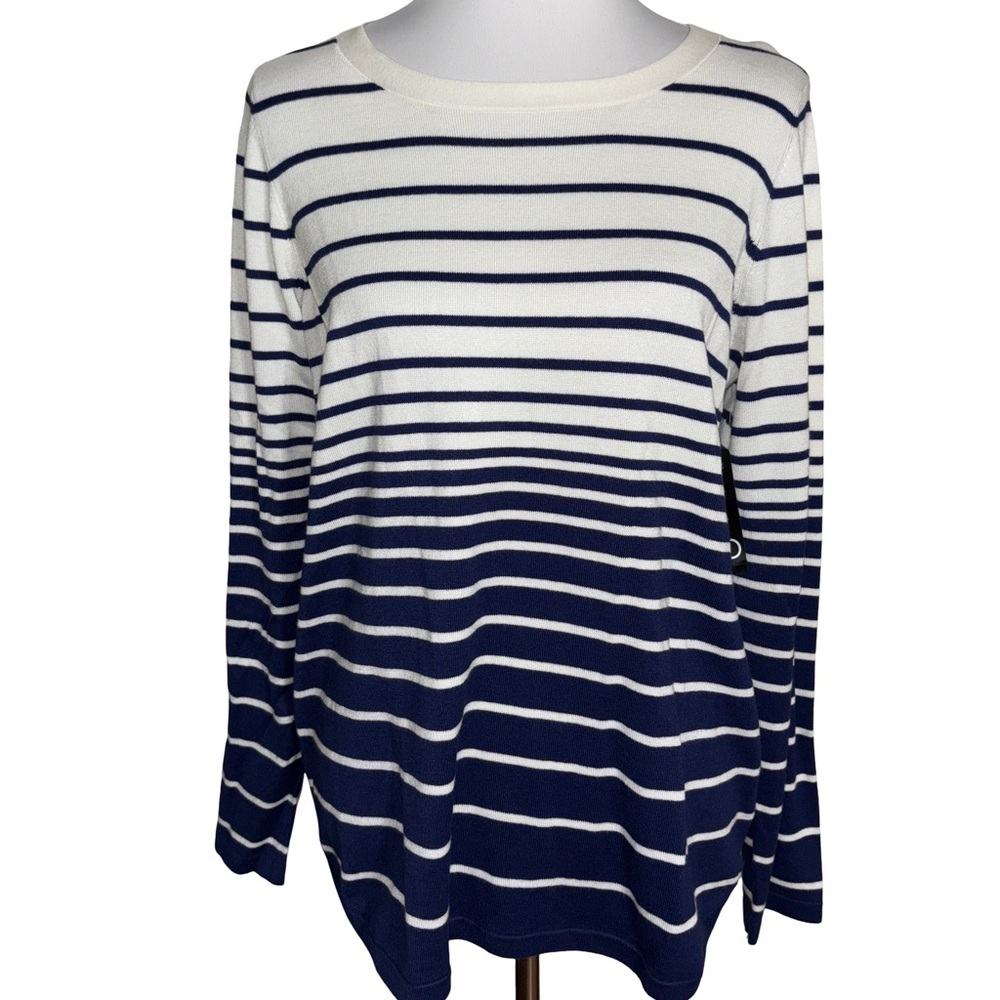 New Directions Navy and Cream Striped Long Sleeve Sweater